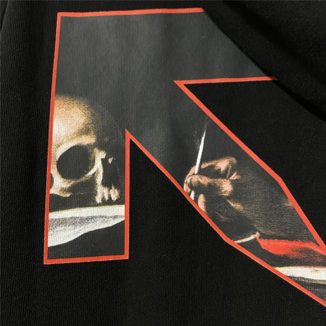 Top tested version OFFWHITE OW Caravaggio Skeleton Old Man Oil Painting for Men and Women Couple Pure Cotton Loose Religious Round Neck Pullover Hoodie Sweatshirt Exclusive version on the market, zp’s sales once hit a new high. Both the front and rear panels are printed using Kornit's digital direct printing process, with 7 colors sprayed and glazed solid film, giving the printing a jelly-like feel. The printing gradient is gentle, the texture is clear, and the color contrast is obvious. The fabric is made of 480g large fish scale pure cotton terry fabric, which is launched in a big way and has full drape. It can be compared with all versions on the market and is synchronized. Brand new 21s collar label, washed, hang tag, all customized. Size chart